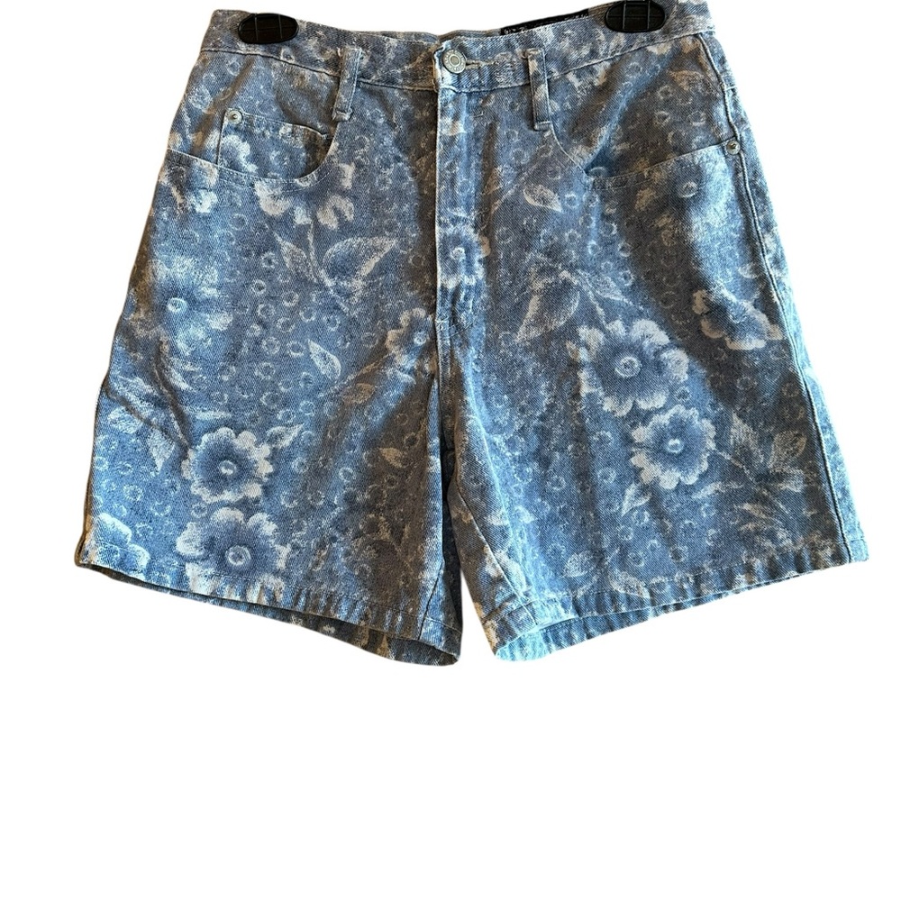 Y2K 90s USA Not Guilty High Rise Womens Floral Hippie Artsy Denim Shorts S/M 28